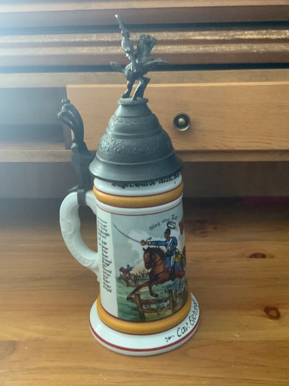 VINTAGE GERMAN MILITARY RESERVIST BEER STEIN PORCELAIN w/PEWTER LID